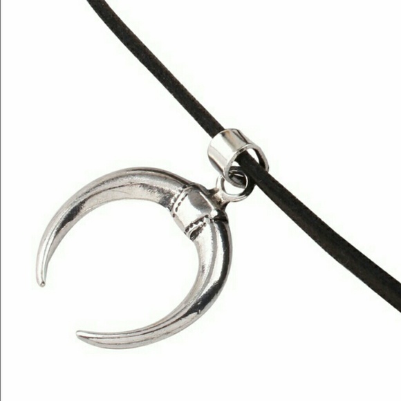 Velvet Boho Crescent Moon Pendant Choker - Picture 2 of 4